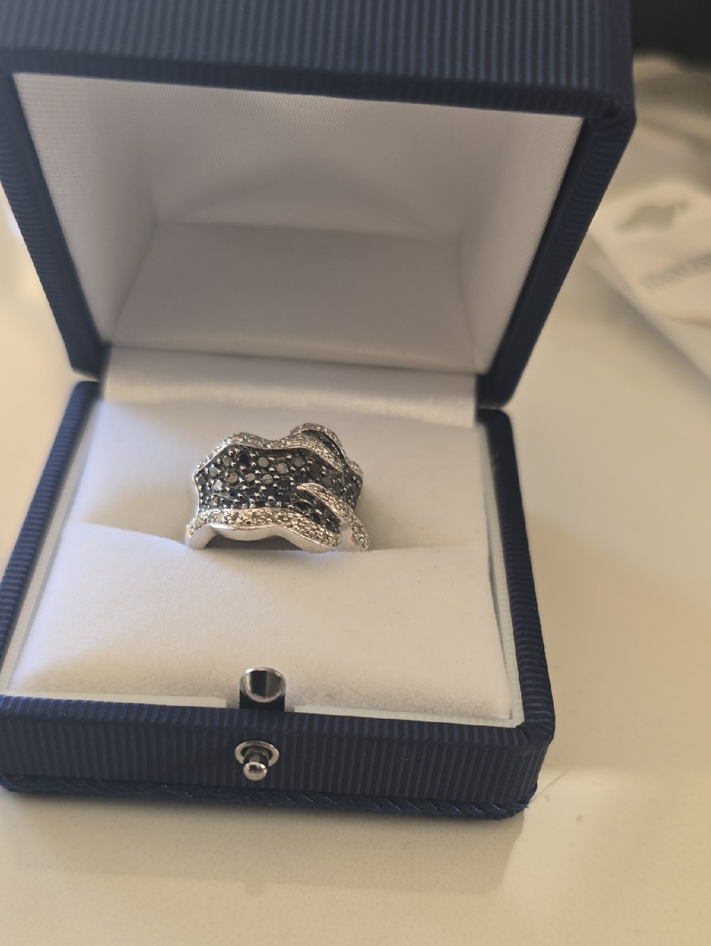 White Gold Band Ring with Black and White Diamonds